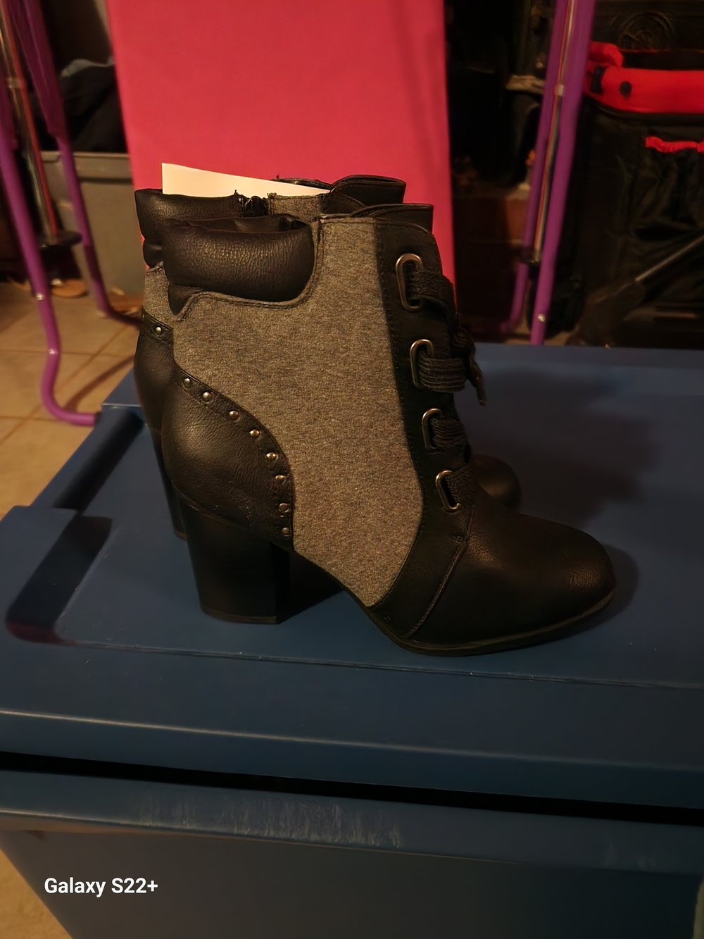 Apt. 9 Black and Gray Lace-Up Ankle Boots with Block Heel